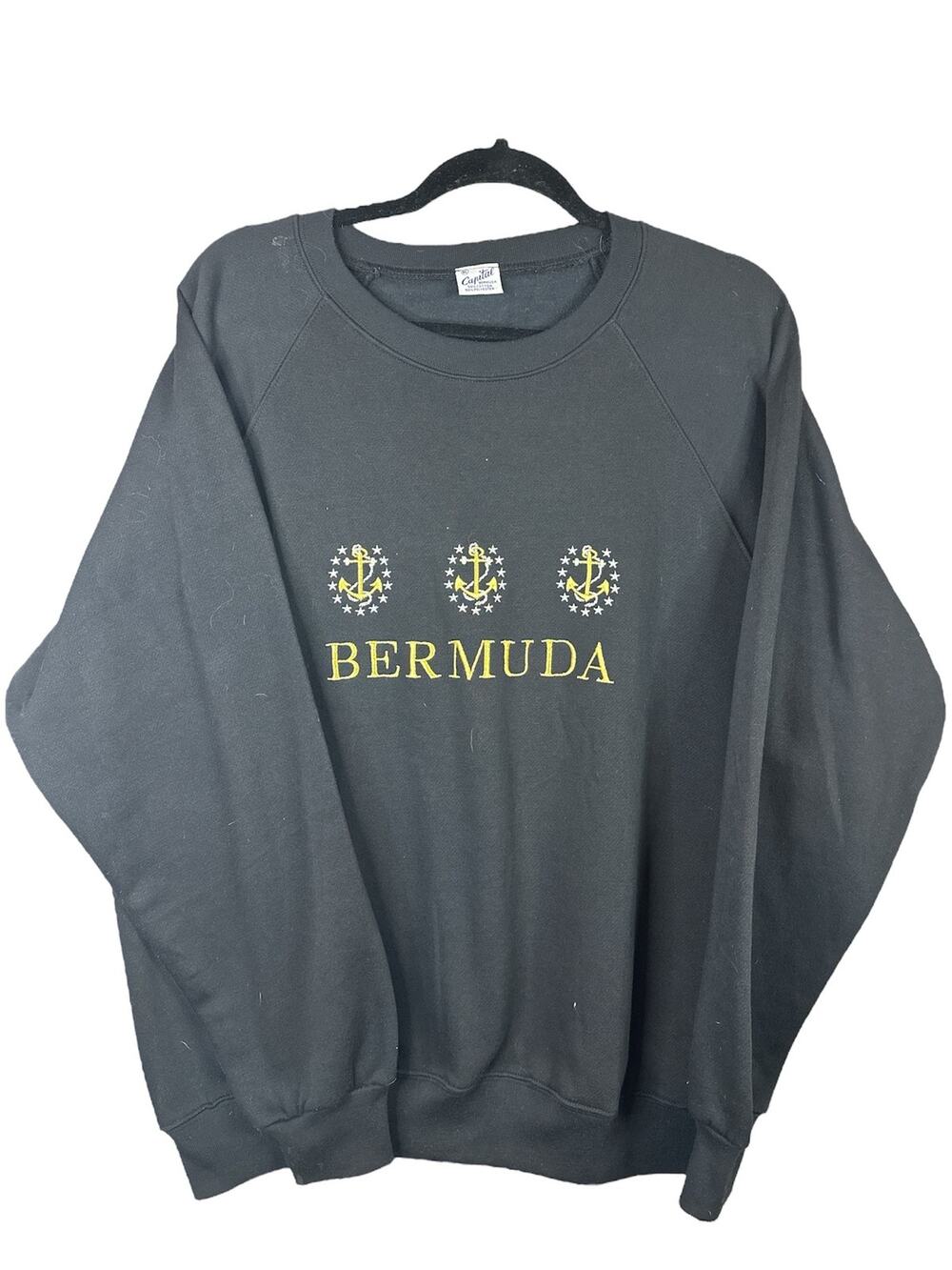 Vintage Capital Black Bermuda Anchor Long Sleeve Embroidered Sweatshirt Size XL